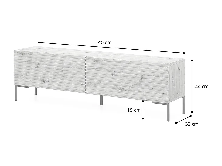 Meuble TV 140 cm - noir/lattes de chêne - LAMMELO