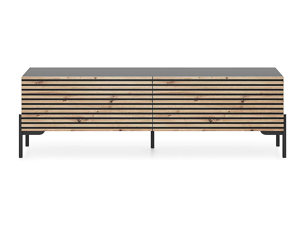 Meuble TV 140 cm - noir/lattes de chêne - LAMMELO