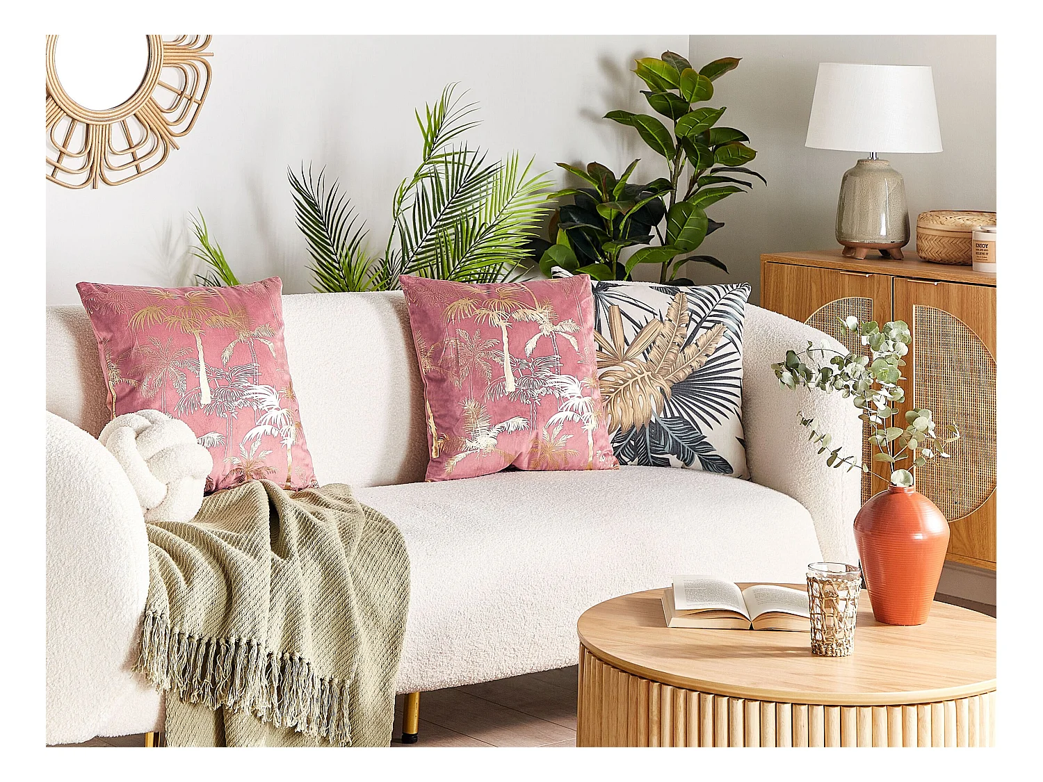 Lot de 2 coussins décoratifs CARANDAY Velours 45 x 45 cm Rose Motif de plante