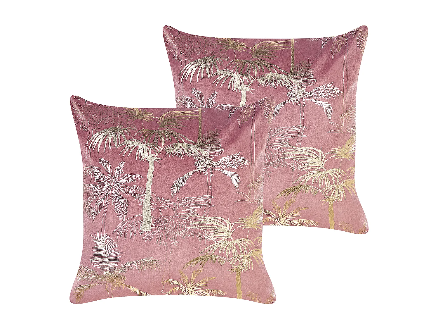 2 er-Set Dekokissen aus Samt 45 x 45 cm mit Palmen Motiv Rosa Caranday