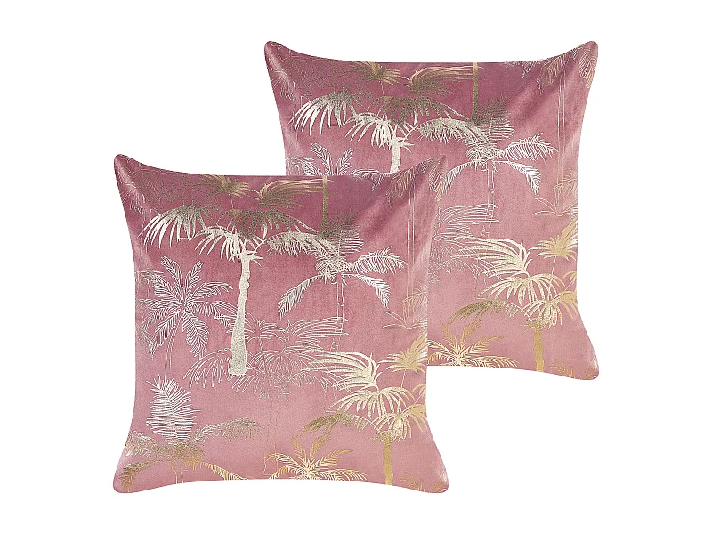 Lot de 2 coussins décoratifs CARANDAY Velours 45 x 45 cm Rose Motif de plante