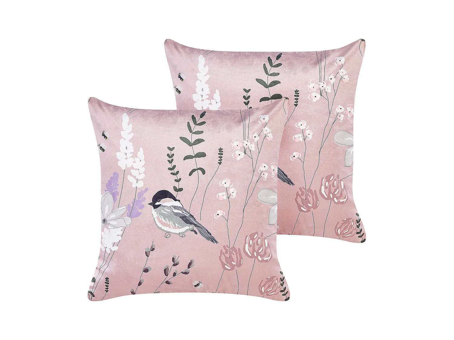 Conjunto de 2 almofadas decorativas CYCLAMEN Veludo 45 x 45 cm Rosa pastel Padrão floral