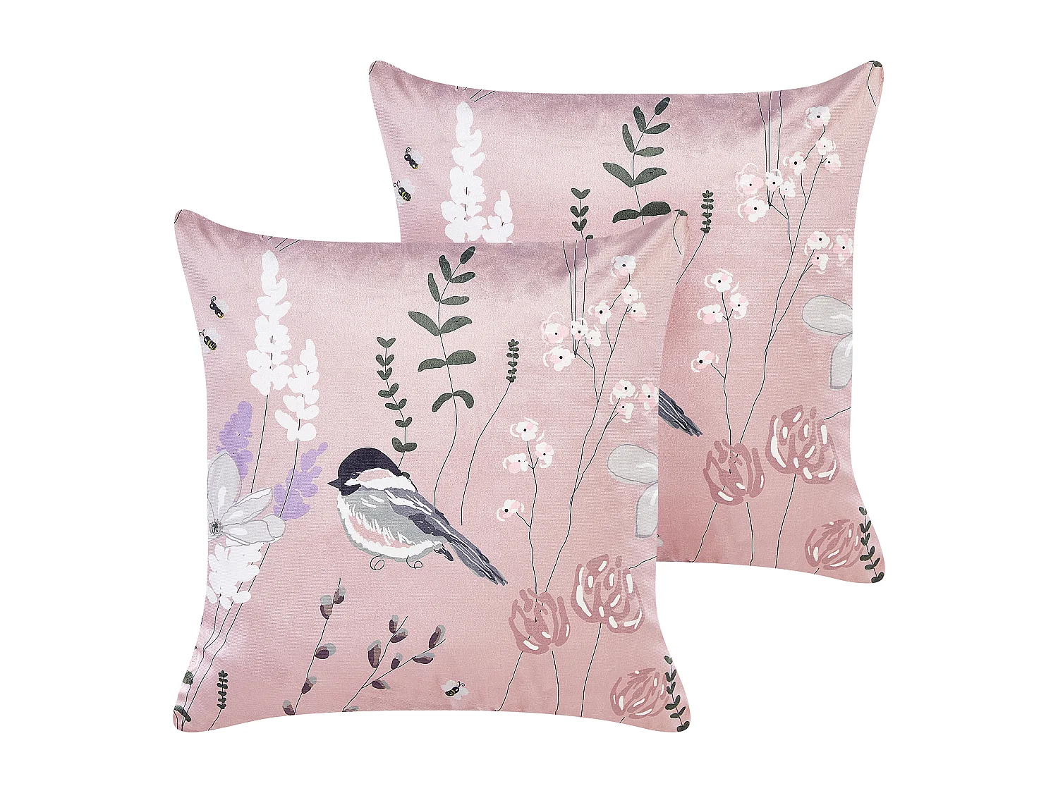 Set van 2 decoratieve kussens CYCLAMEN Fluweel 45 x 45 cm Pastelroze Bloempatroon