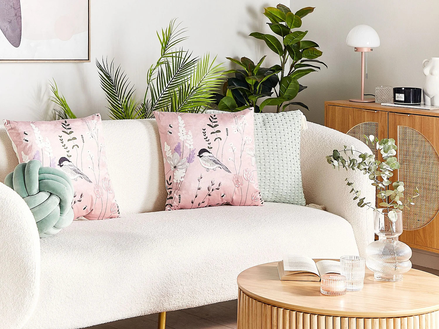 Set van 2 decoratieve kussens CYCLAMEN Fluweel 45 x 45 cm Pastelroze Bloempatroon