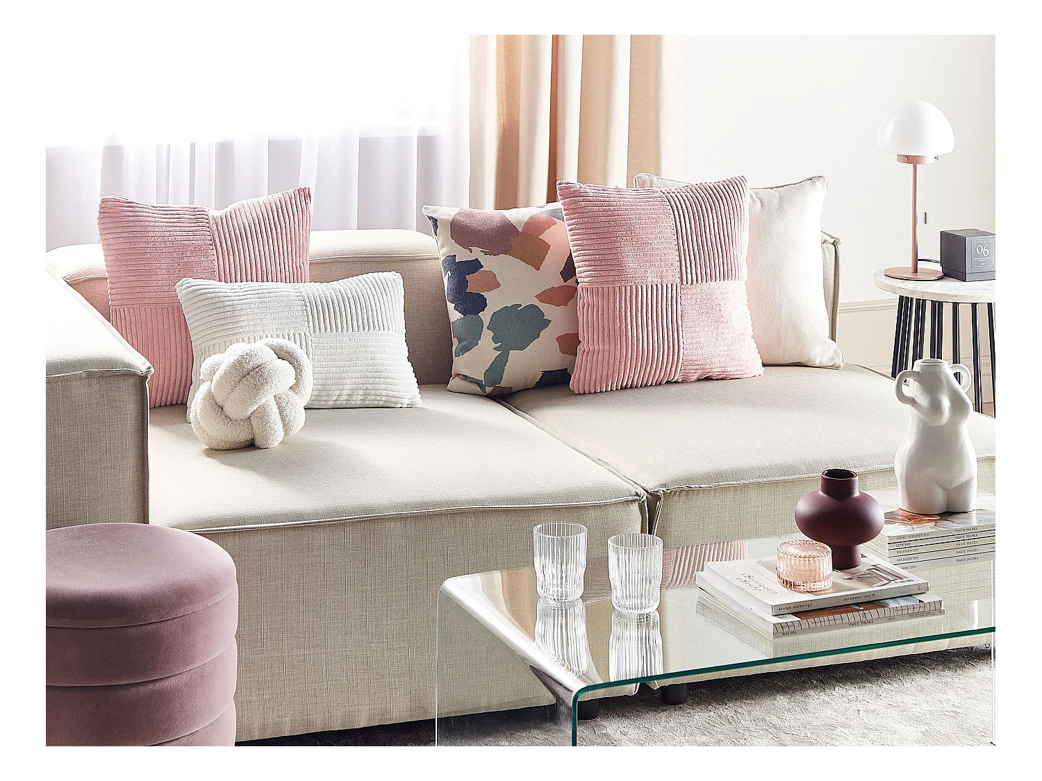 Lot de 2 coussins décoratifs MILLET Velours côtelé 43 x 43 cm Rose Motif géométrique