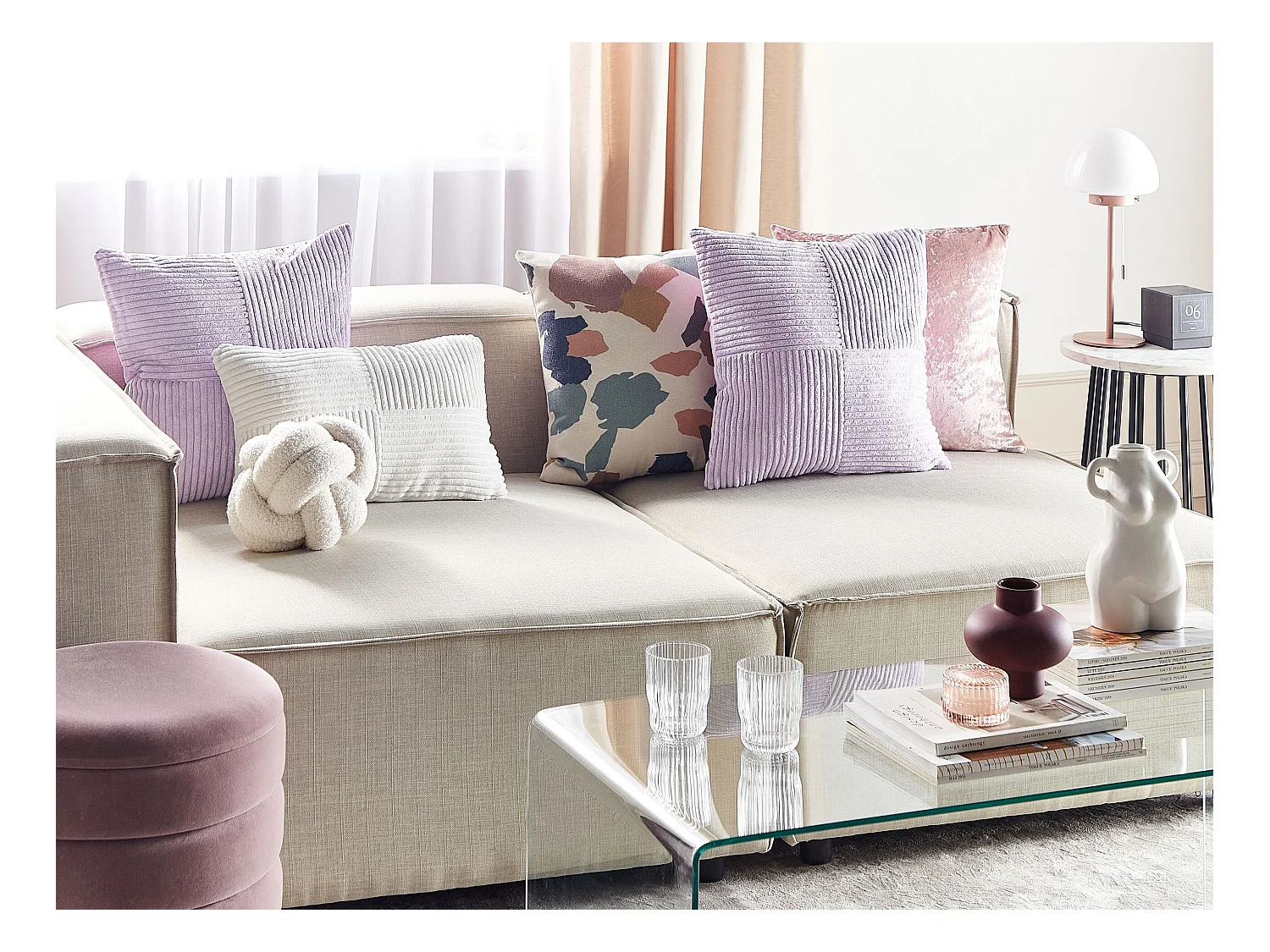 Lot de 2 coussins décoratifs MILLET Velours côtelé 43 x 43 cm Violet Motif géométrique