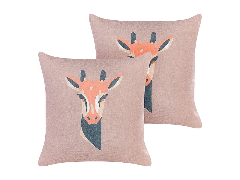 Lot de 2 coussins décoratifs CANDELABRA 45 x 45 cm Rose Motif animal