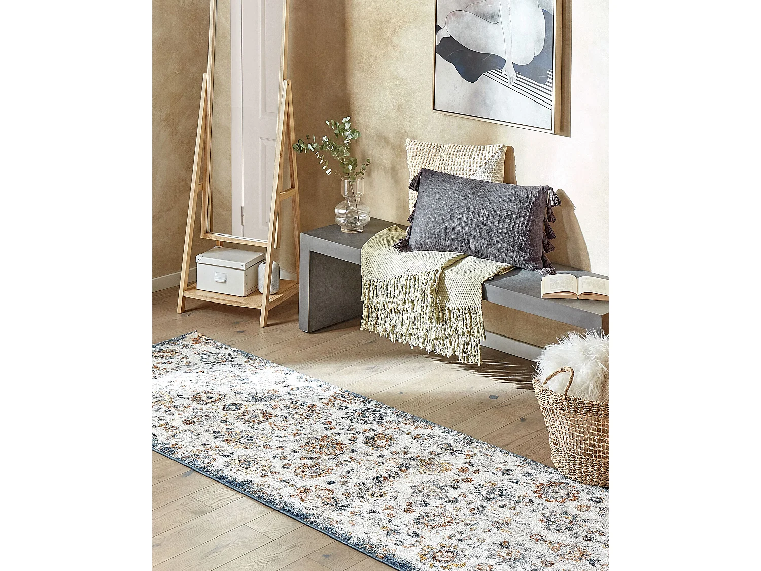 Teppich mehrfarbig synthetisches Material 80 x 300 cm Vintage Orientalisches Muster Polyester Akori