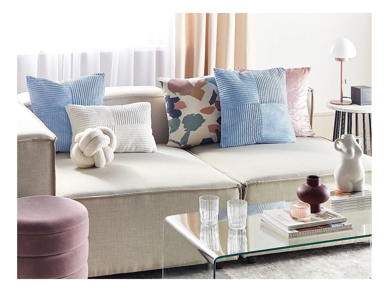 Lot de 2 coussins décoratifs MILLET Velours côtelé 43 x 43 cm Bleu Motif géométrique