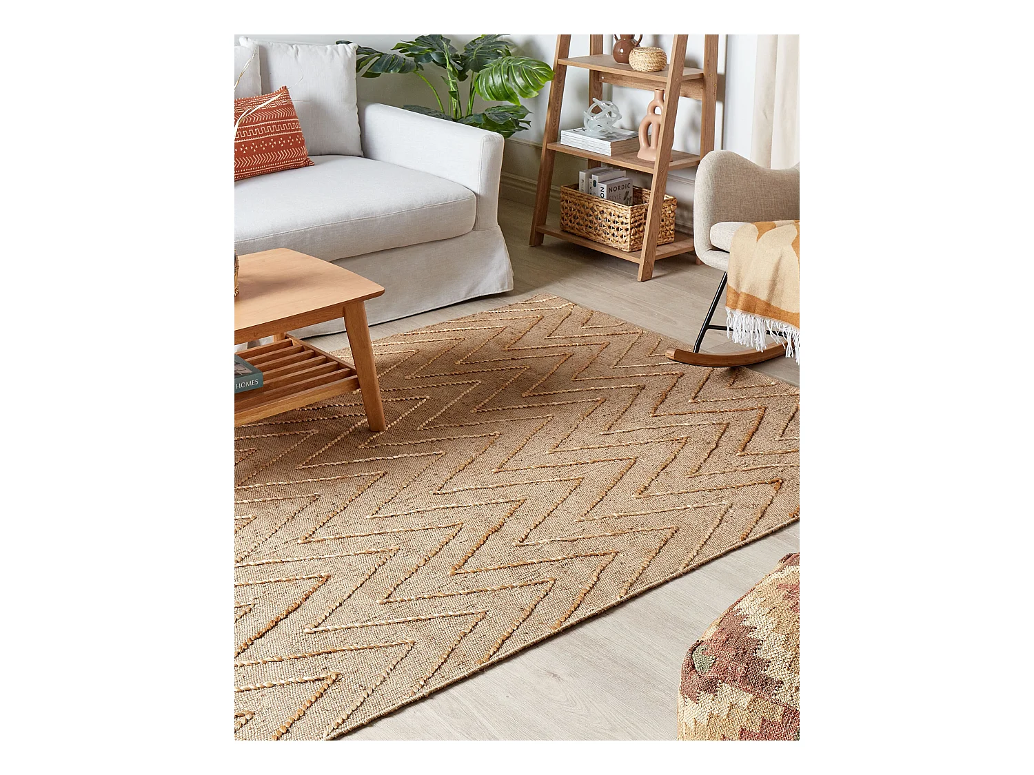 Teppich Jute, Baumwolle handgewebte 160 x 230 cm Beige Daday