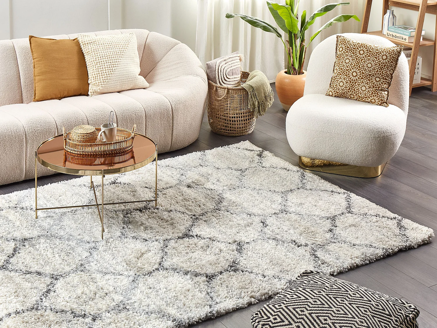 Boho Teppich Shaggy 160 x 230 cm Geometrisches Muster Hellbeige und Grau Yerevan