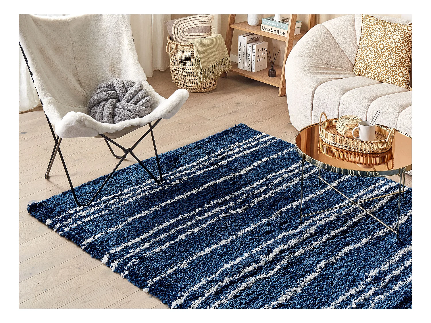 Tapis à poils longs TASHIR Bleu 160 x 230 cm