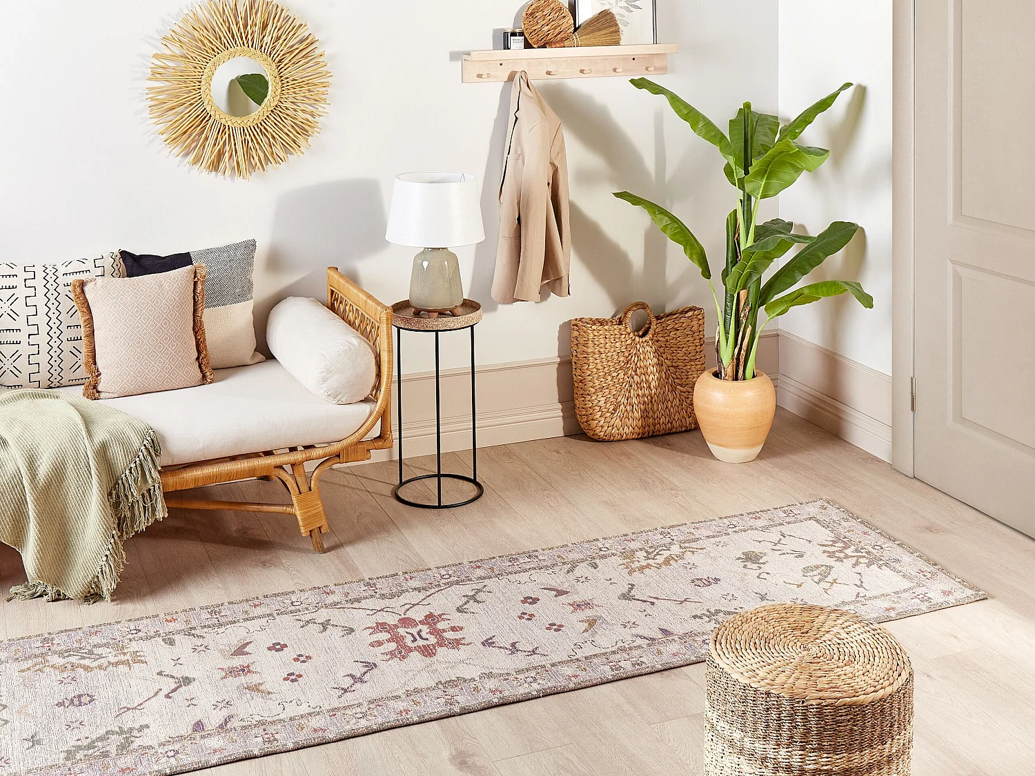 Teppich Baumwolle beige orientalisches Muster 80 x 300 cm YANOBA