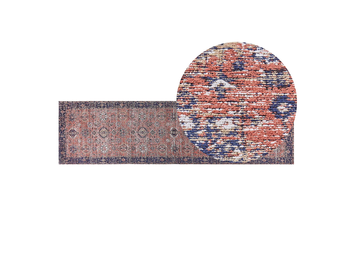 Teppich Baumwolle blau / rot 80 x 300 cm orientalisches Muster Kurzflor KURIN
