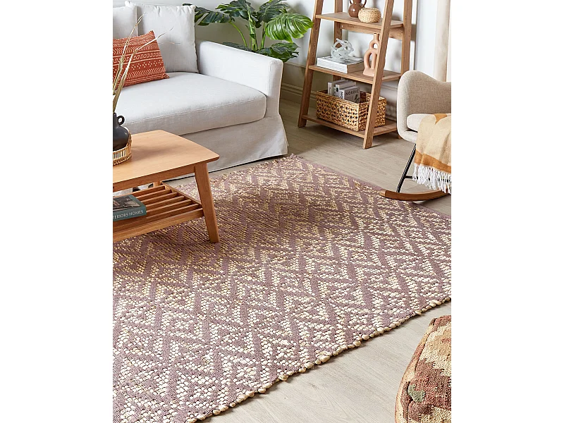 Rechteckiger Teppich Rosa und Beige aus Baumwolle und Jute rustikale stil 160 x 230 cm Gerze