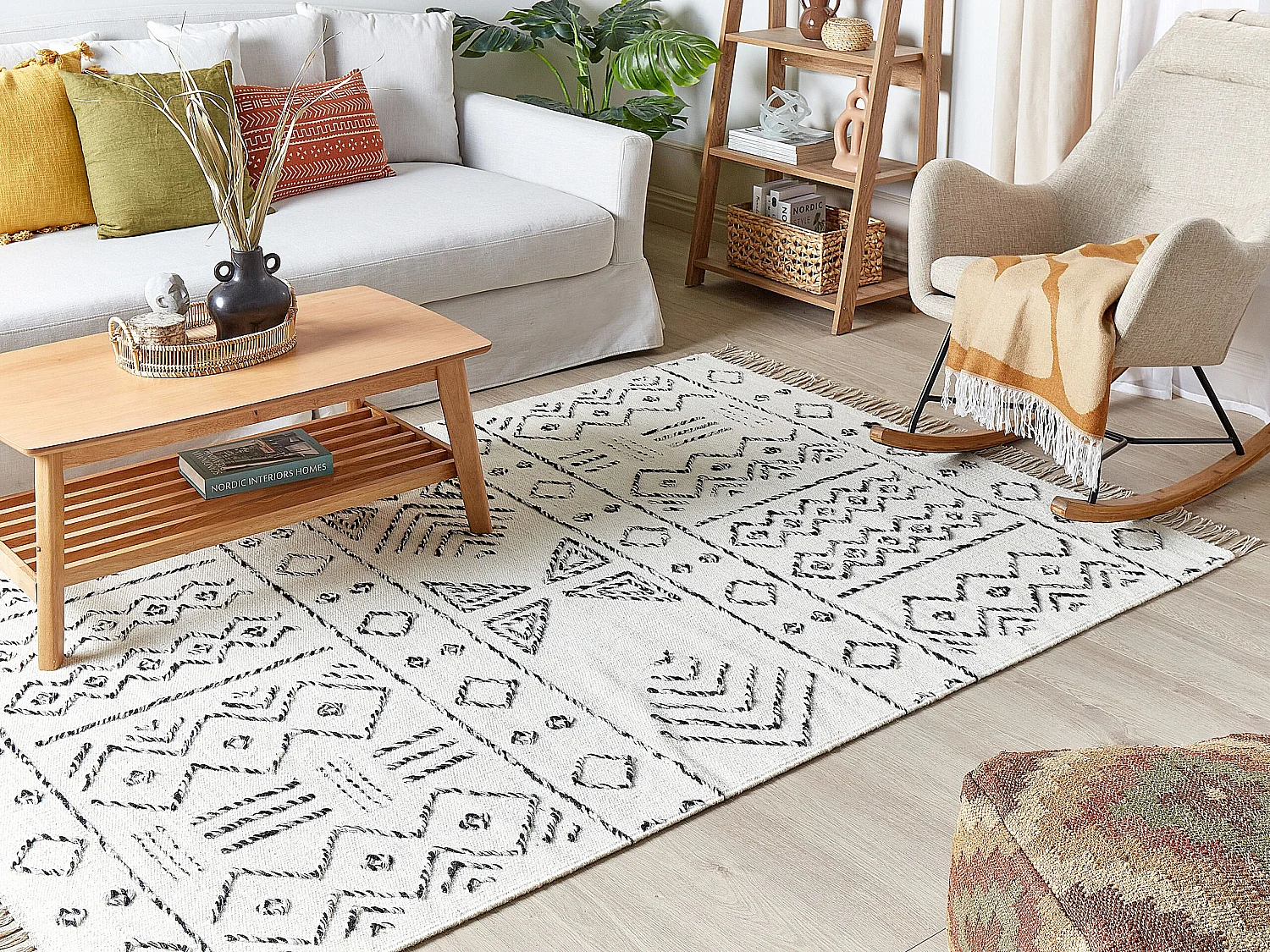 Vloerkleed wol wit/zwart 140 x 200 cm ALKENT