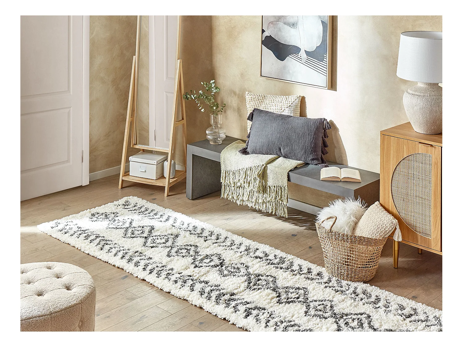 Tapis à poils longs AYRUM Beige clair 80 x 300 cm