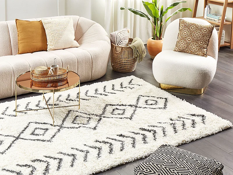Boho Teppich Shaggy 200 x 300 cm Geometrisches Muster Weiß und Grau Ayrum