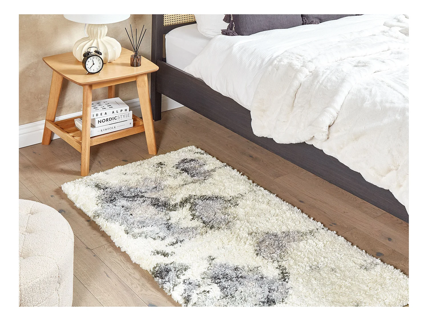 Teppich Boho Shaggy 80 x 150 cm Abstraktes Muster Weiß und Grau Sevan