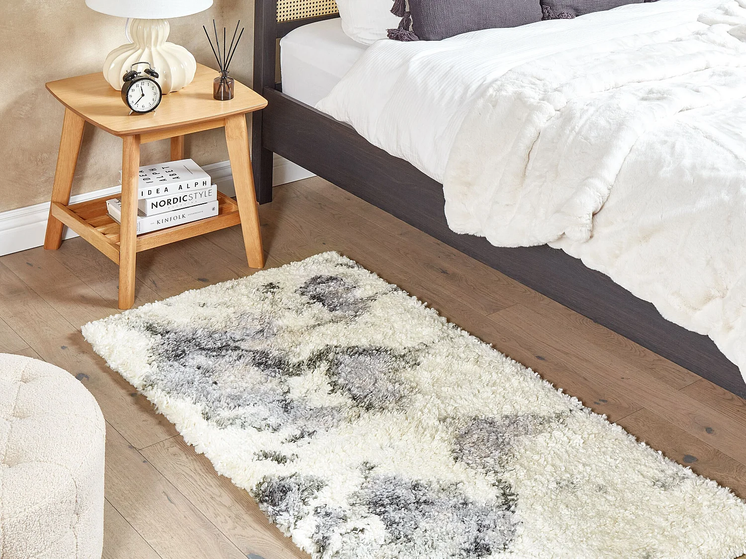 Teppich Boho Shaggy 80 x 150 cm Abstraktes Muster Weiß und Grau Sevan