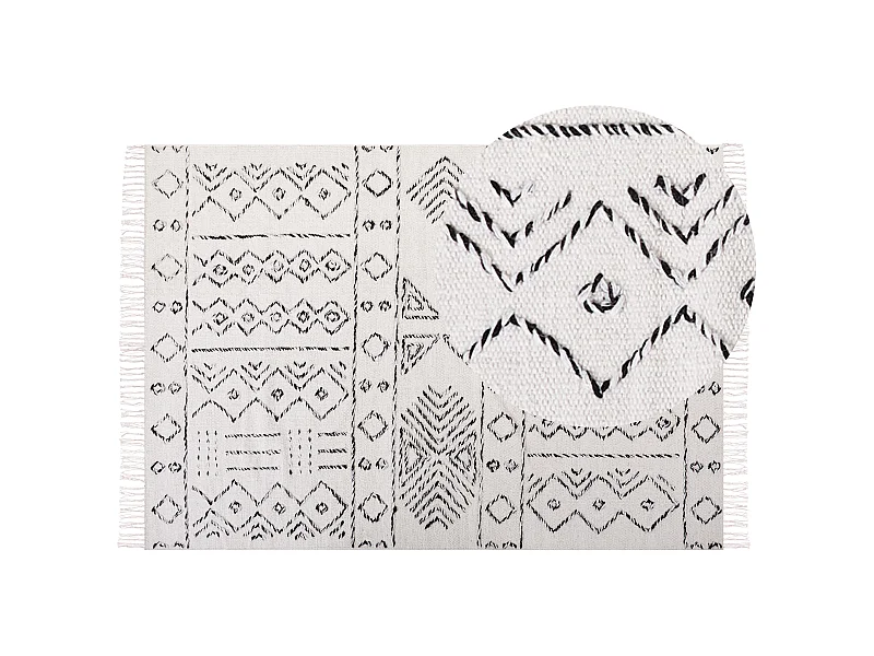 Teppich Wolle weiss / schwarz geometrisches Muster 160 x 230 cm Kurzflor ALKENT