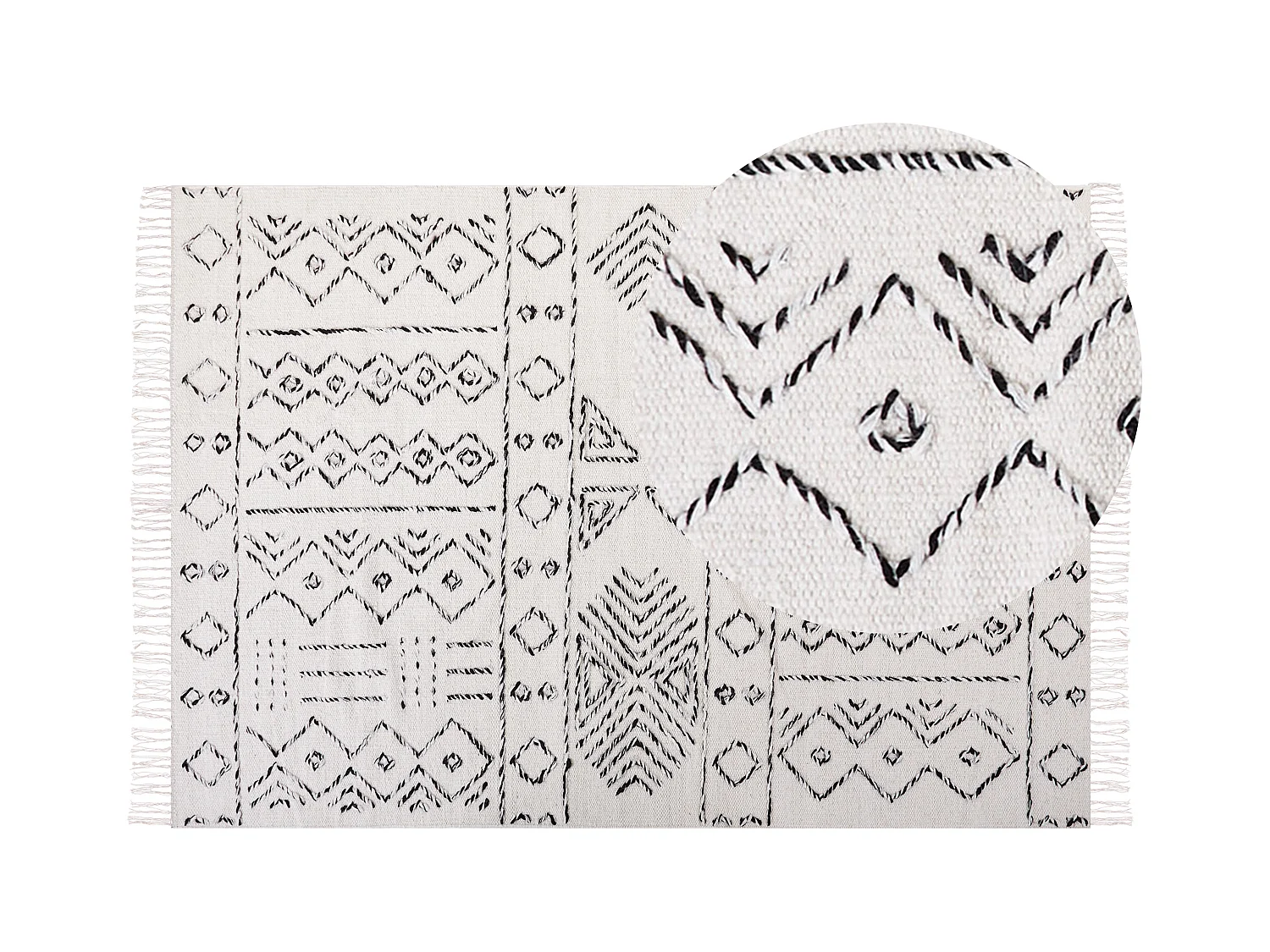 Teppich Wolle weiss / schwarz geometrisches Muster 160 x 230 cm Kurzflor ALKENT