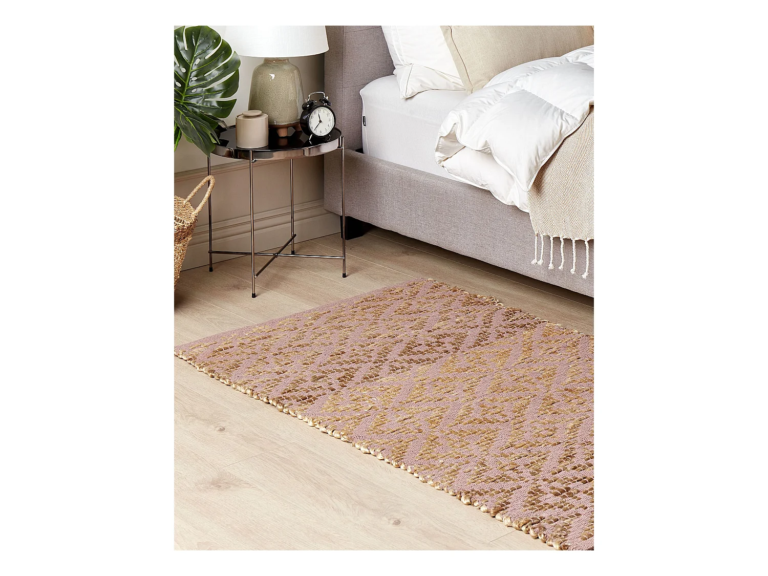 Rechteckiger Teppich Rosa und Beige aus Baumwolle und Jute rustikale stil 80 x 150 cm Gerze