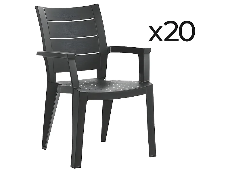 Lot de 20 chaises de jardin empilables en résine coloris Gris - Longueur 59 x Profondeur 60 x Hauteur 90 cm