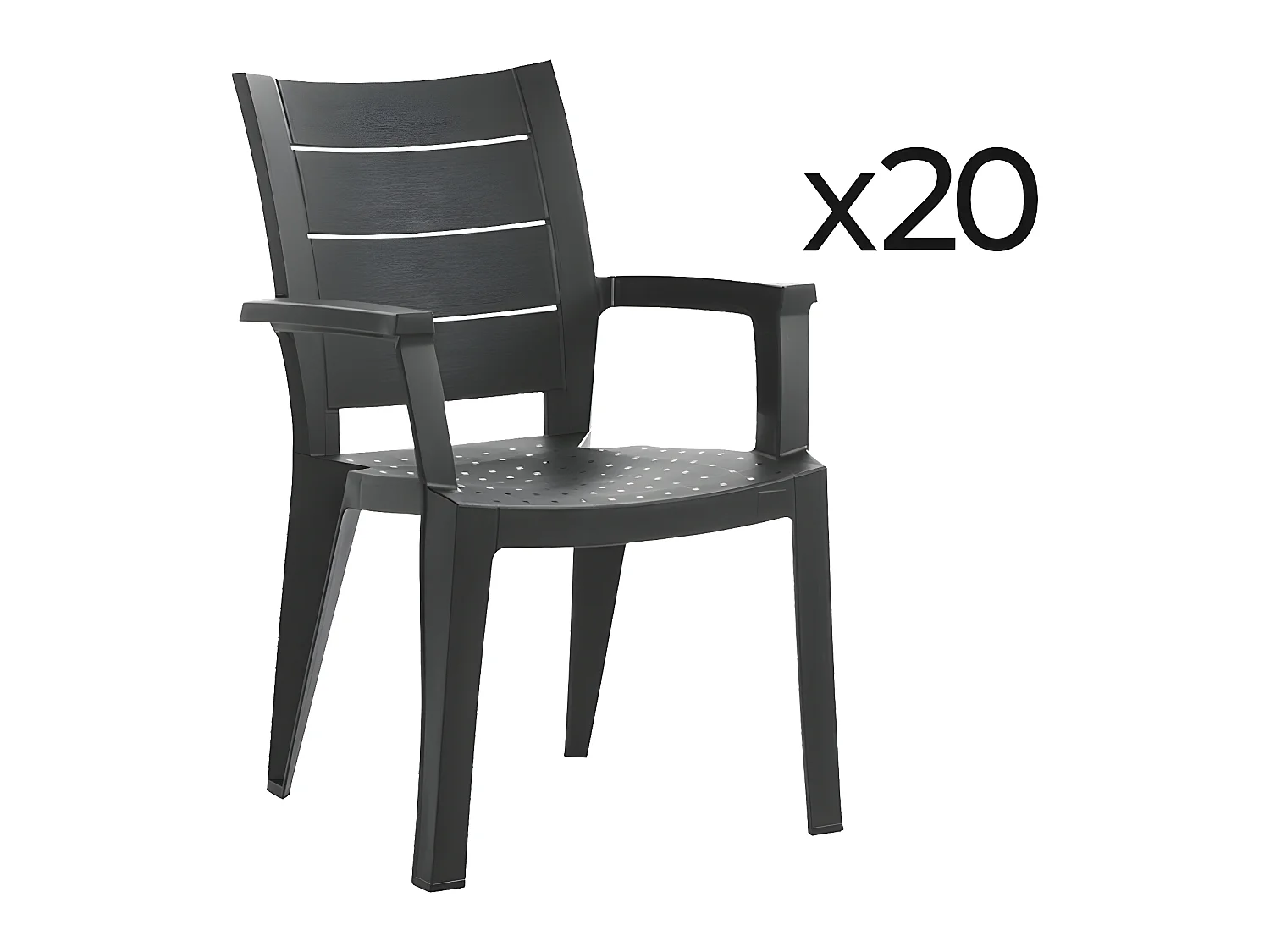 Lot de 20 chaises de jardin empilables en résine coloris Gris - Longueur 59 x Profondeur 60 x Hauteur 90 cm