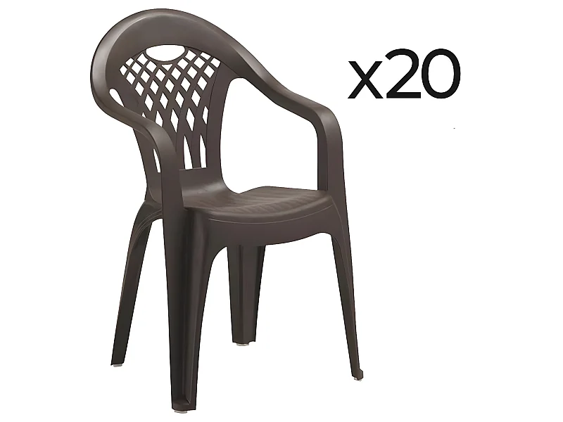 Lot de 20 chaises de jardin empilables en résine coloris Marron - Longueur 58 x Profondeur 54 x Hauteur 86 cm