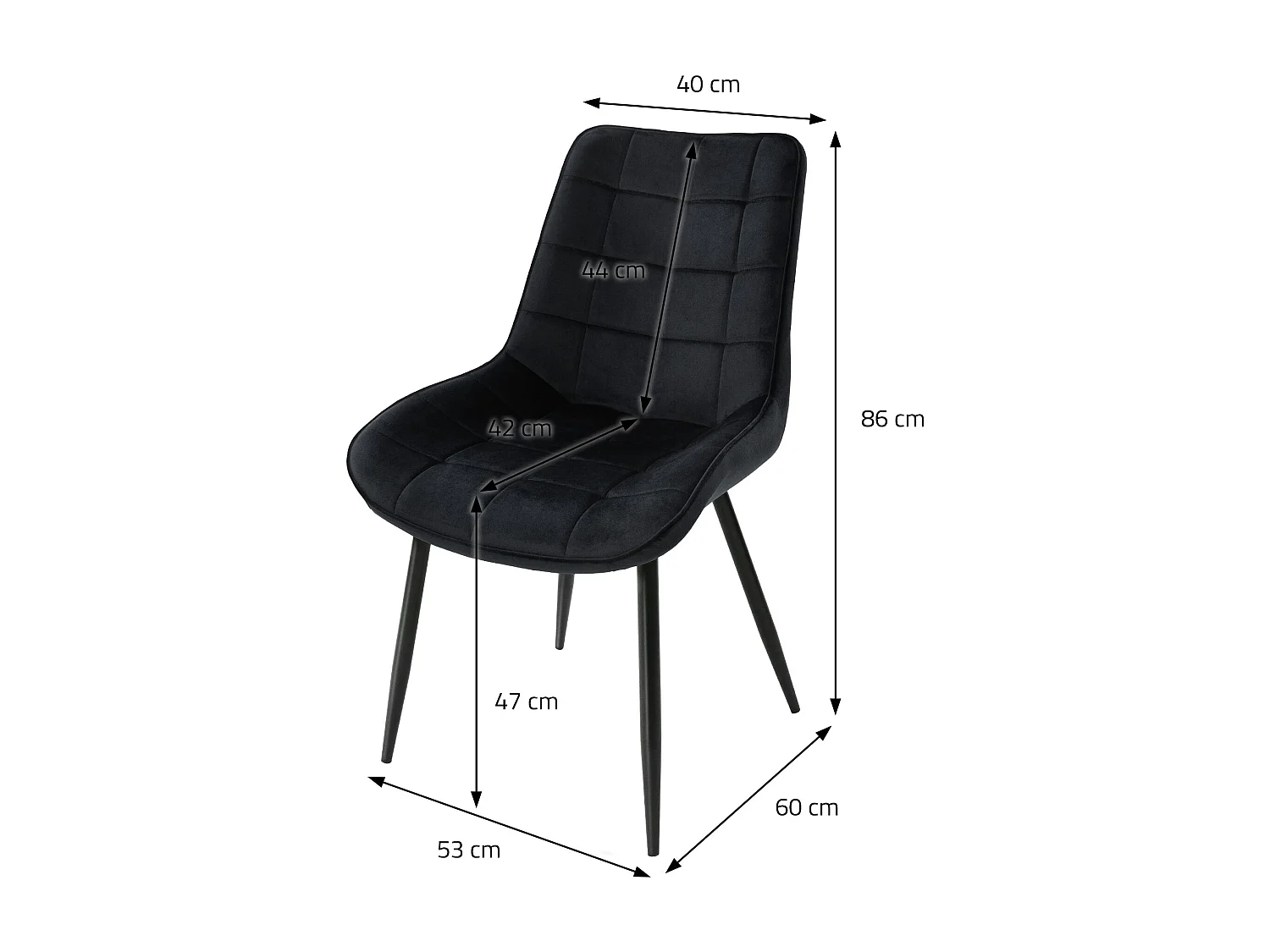 Lot de 4 chaises de salle à manger Chaises de salon Chaise rembourrée en velours Noir