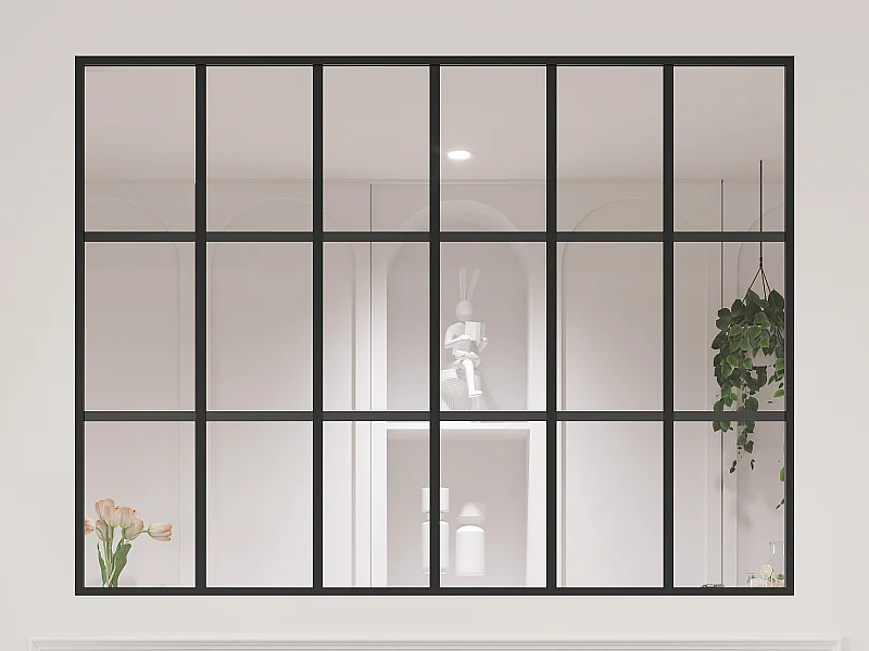 Glazen binnenraam in orangeriestijl van gepoederlakt aluminium – 180 x 130 cm – Zwart – ORANSA