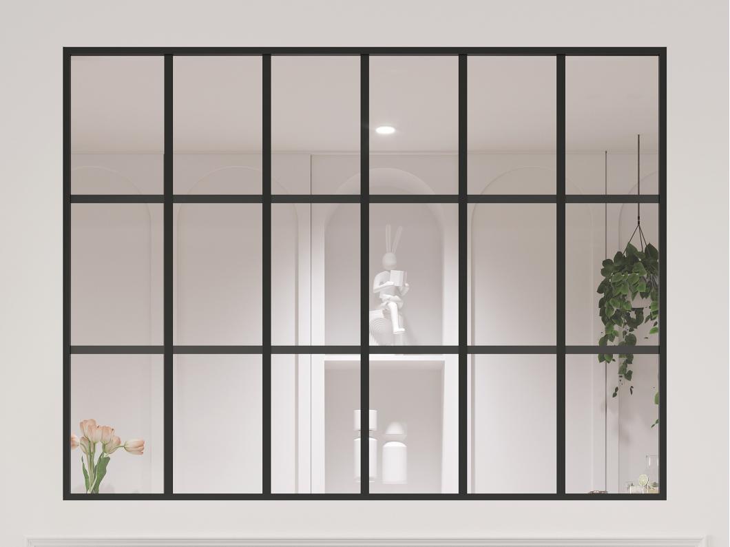 Glazen binnenraam in orangeriestijl van gepoederlakt aluminium – 180 x 130 cm – Zwart – ORANSA