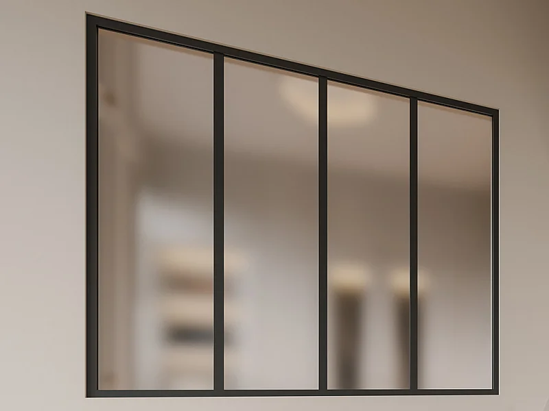 Glazen binnenraam van gepoedercoat aluminium en matglas – 120 x 105 cm – Zwart – BAYVIEW