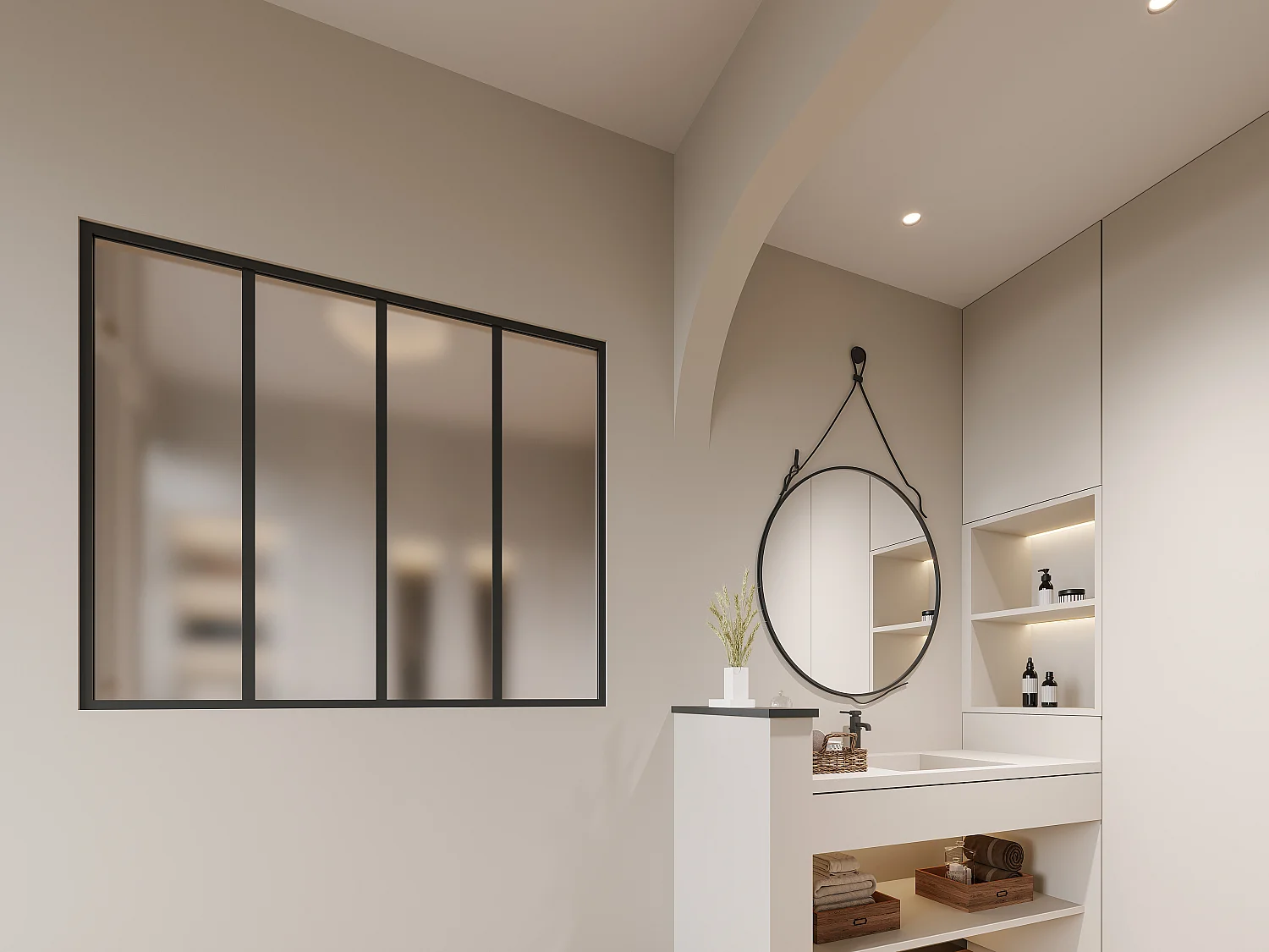 Verrière atelier en aluminium thermolaqué et verre dépoli  - 120x105 cm - Noir - BAYVIEW