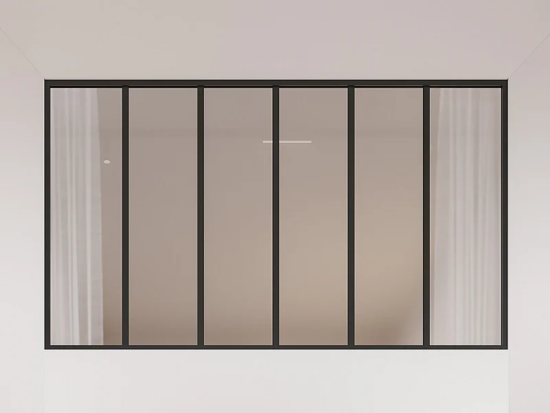 Cristalera tipo taller de aluminio termolacado y cristal esmerilado - 180x105 cm - Negro - BAYVIEW