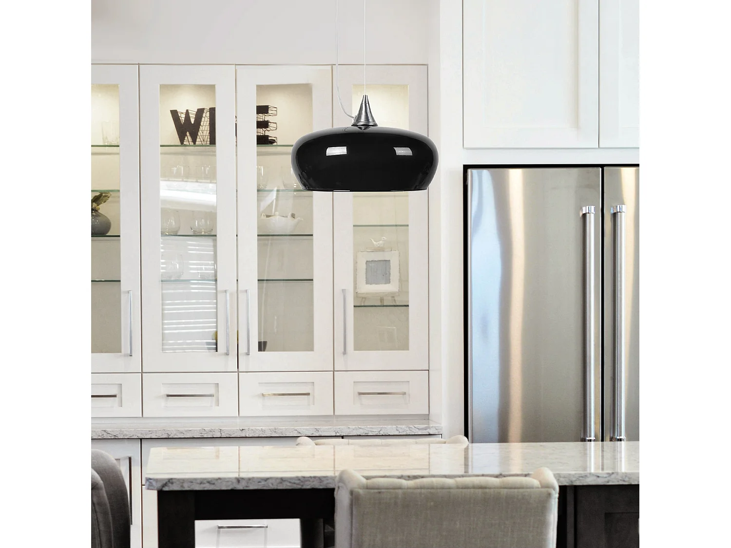 Suspension cone  aluminium bol verre noir  80 cm.