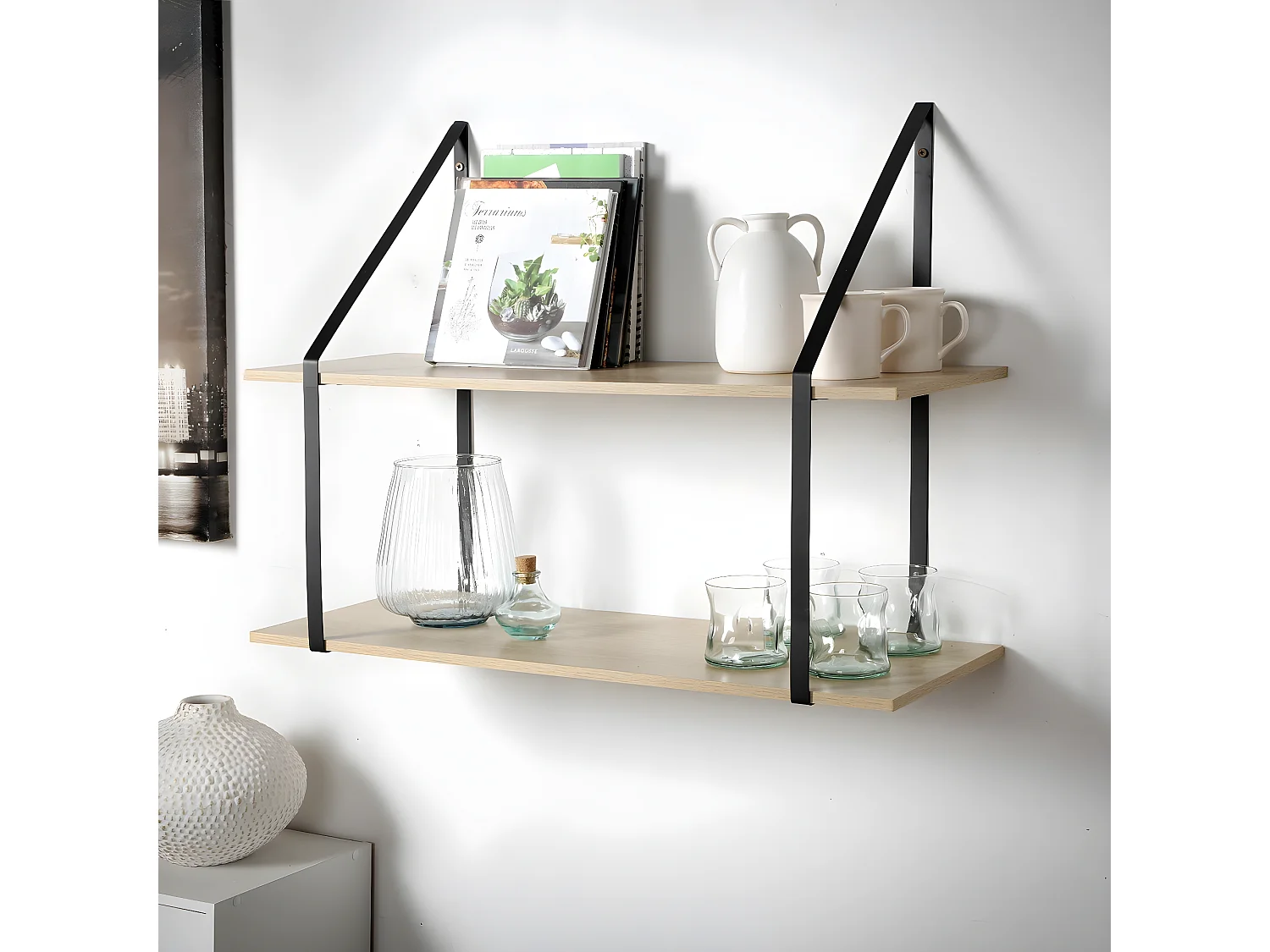 Etagère murale grande profondeur à 2 niveaux - L80 x P30cm