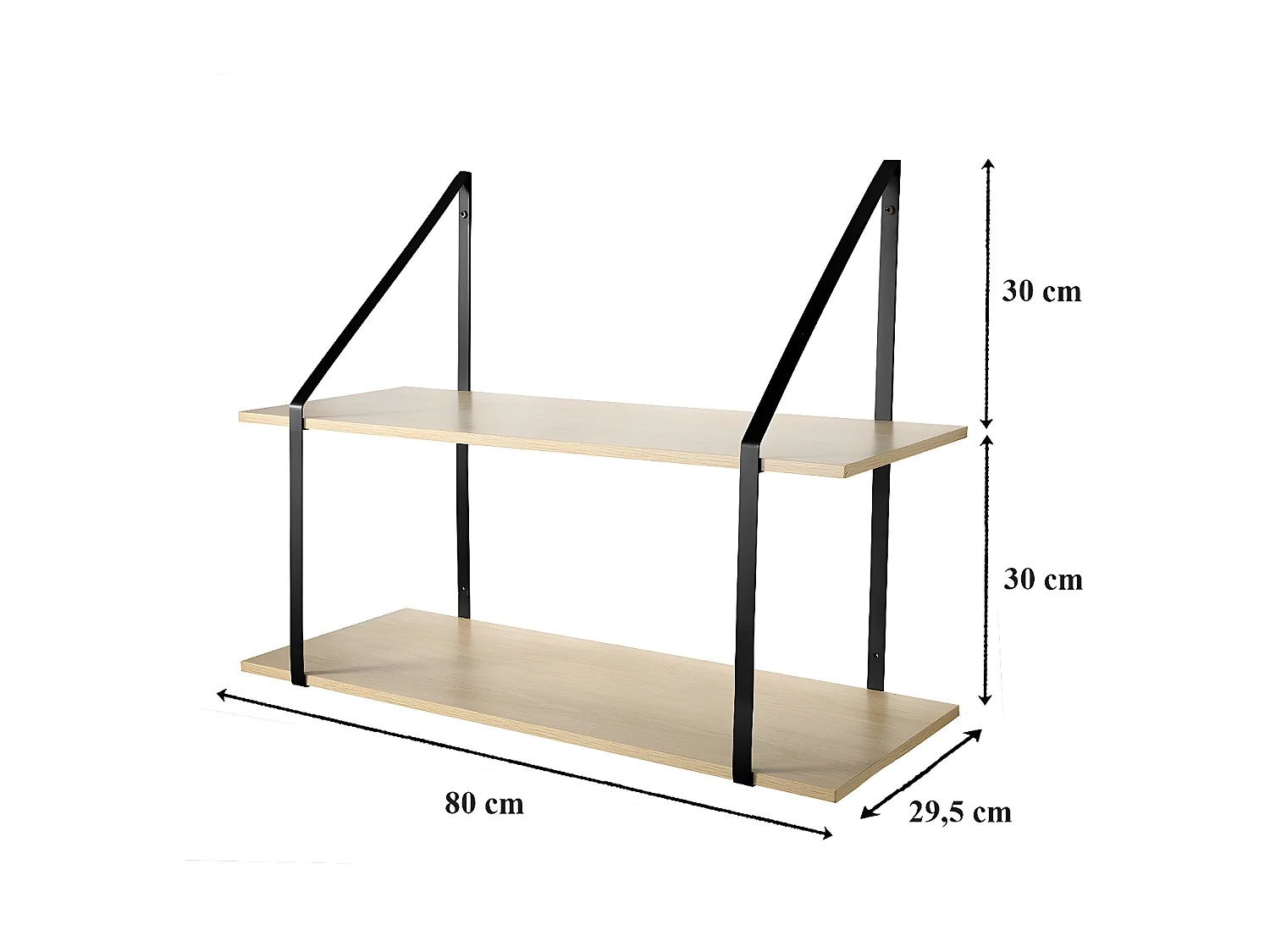 Etagère murale grande profondeur à 2 niveaux - L80 x P30cm