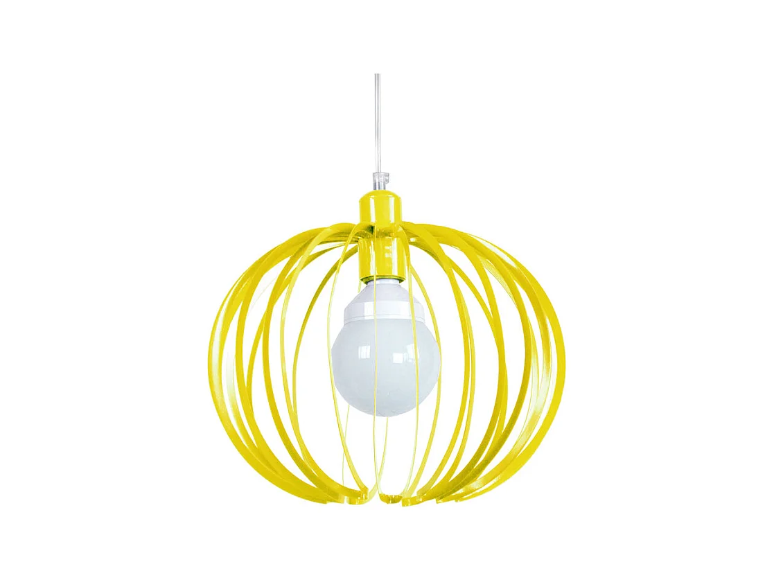 Suspension globe lamelles métal  jaune 85 cm.