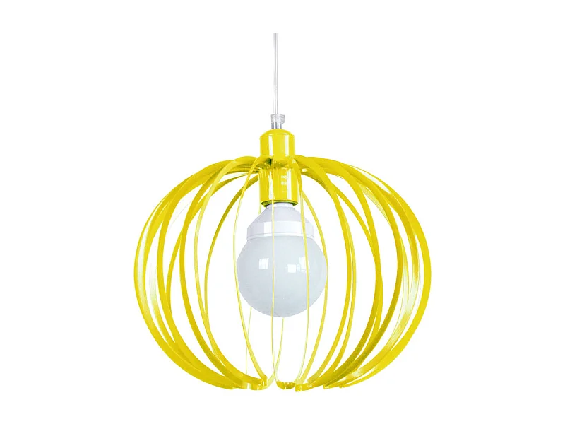 Suspension globe lamelles métal  jaune 85 cm.