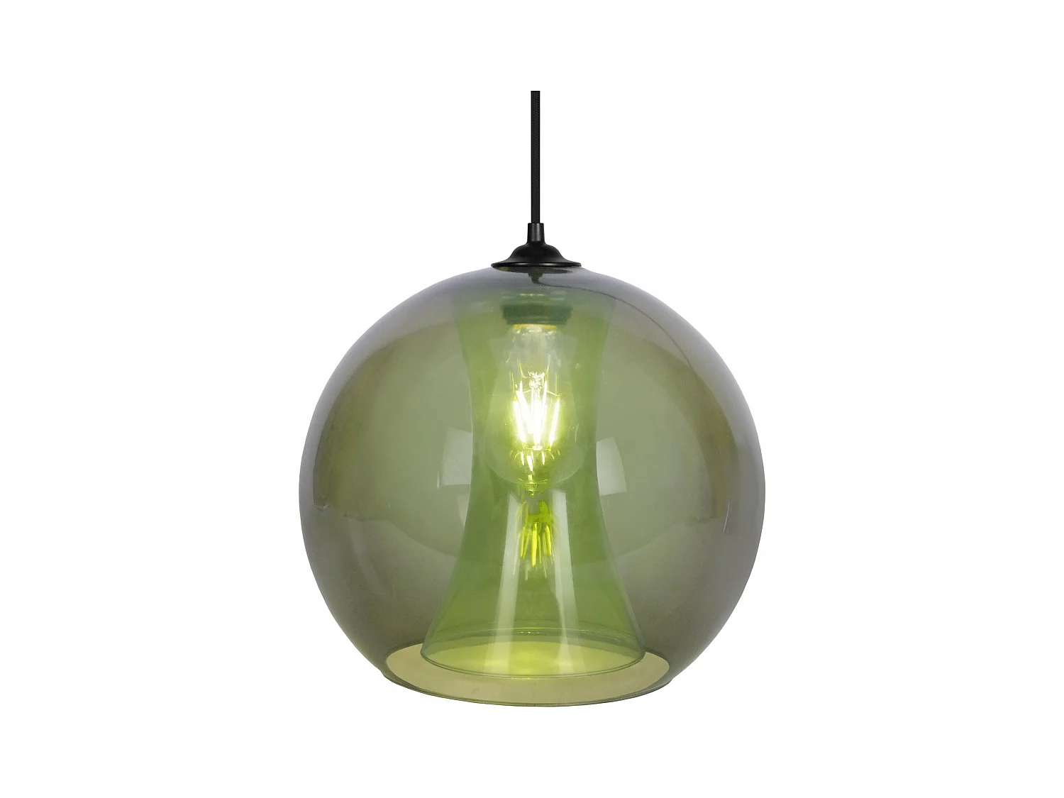 Suspension globe verre transparent, vert 80 cm.