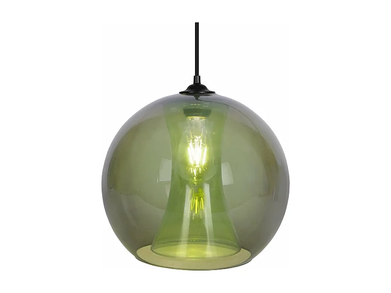 Suspension globe verre transparent, vert 80 cm.