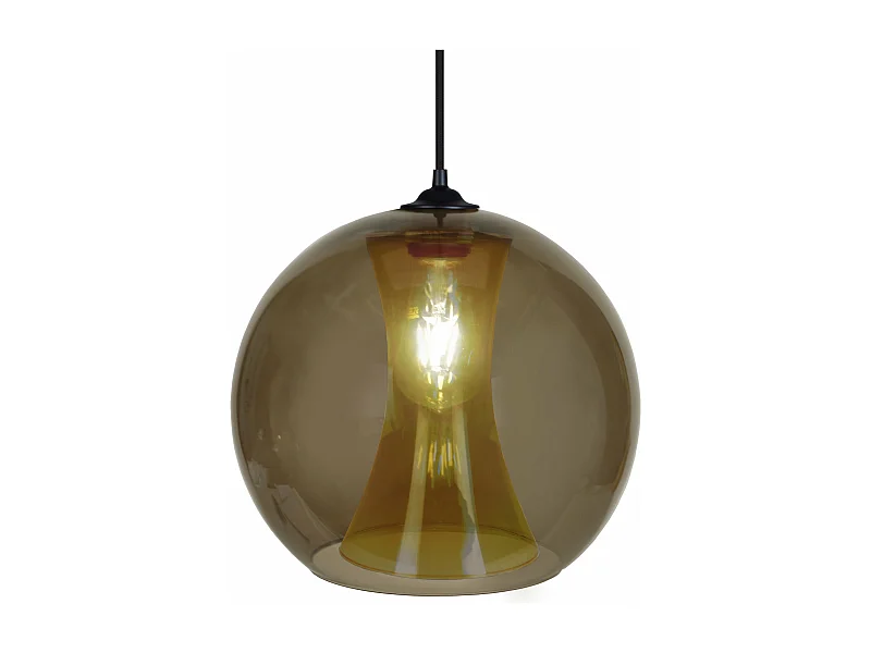 Suspension globe verre transparent, fumé 80 cm.