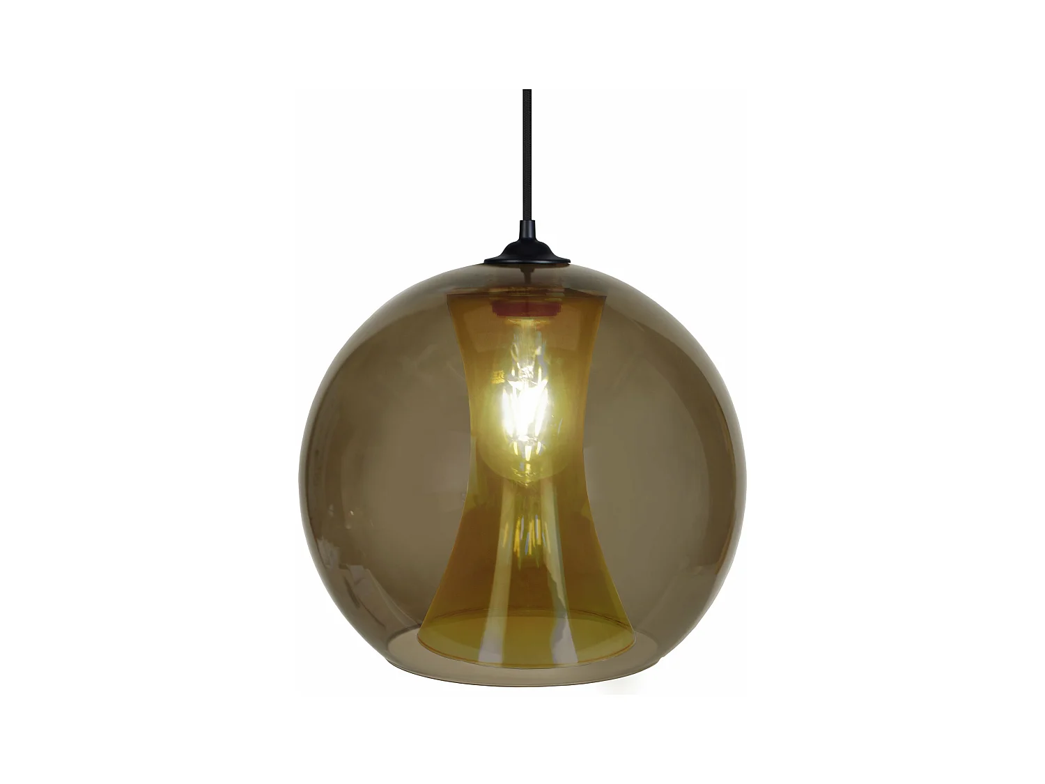 Suspension globe verre transparent, fumé 80 cm.