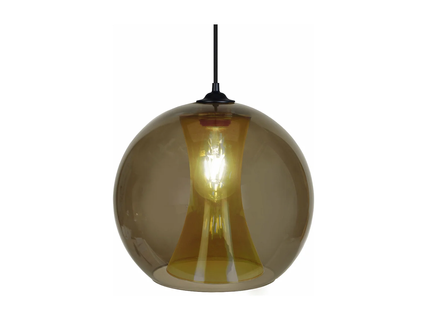 Suspension globe verre transparent, fumé 80 cm.