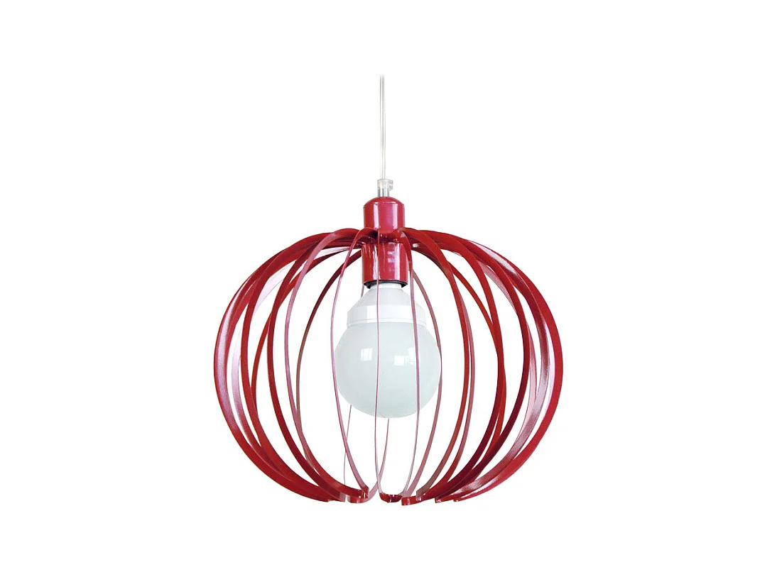 Suspension globe lamelles métal  rouge 85 cm.