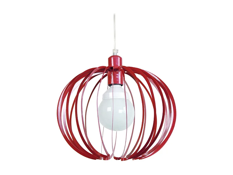 Suspension globe lamelles métal  rouge 85 cm.