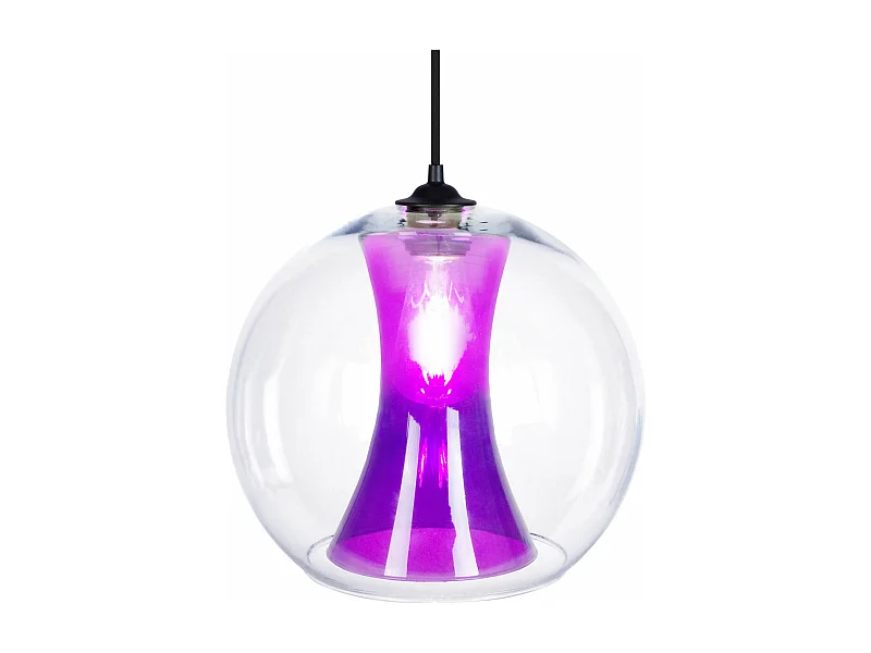 Suspension globe verre transparent, violet 80 cm.