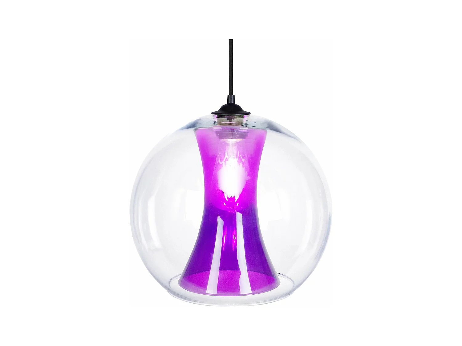 Suspension globe verre transparent, violet 80 cm.